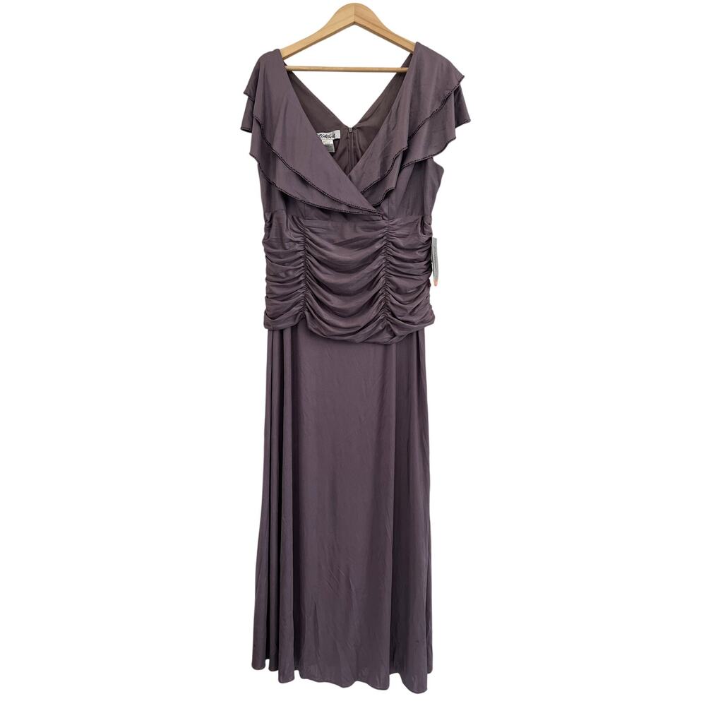 NWT D'Albert Purple V-Neck Ruched Ruffle Evening Formal Maxi Dress Womens Sz 18